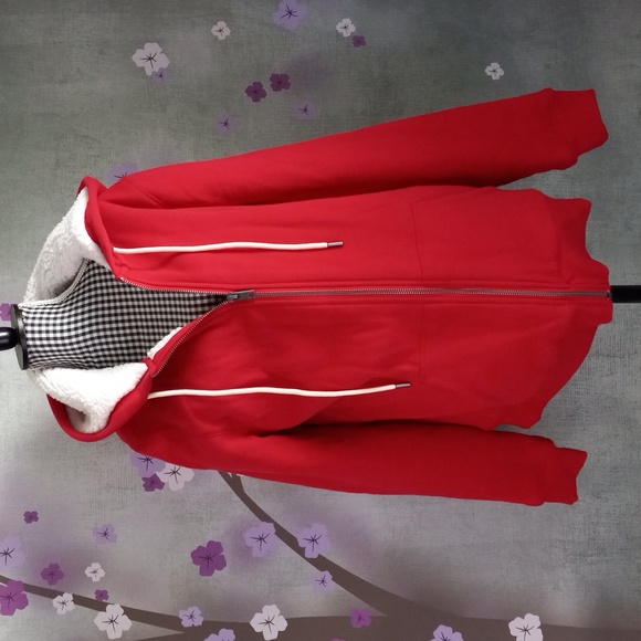 Stadium jacket red with white pile lining  Small New - Picture 1 of 5